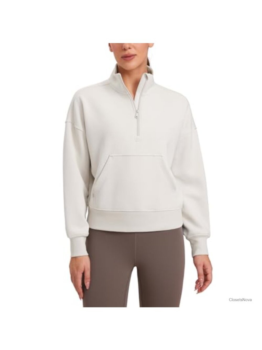 Half Zip Funnel Neck Sweatshirt Relaxed Fit Kangaroo Pocket
